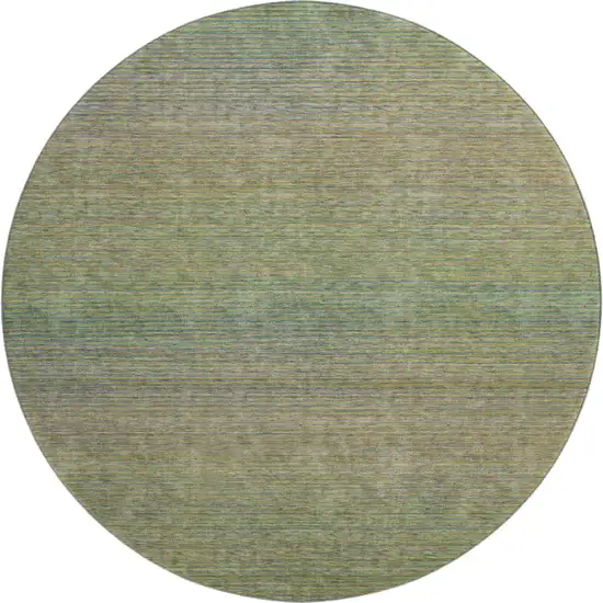 8' X 8' Fern Green And Blue Striped Washable Round Rug With UV Protection Photo 1