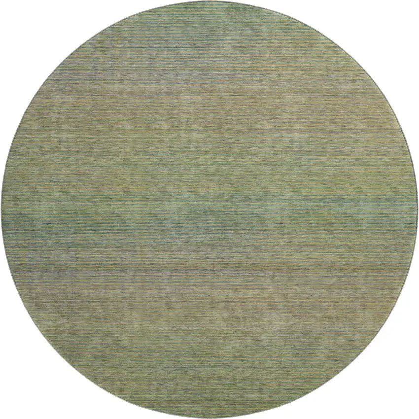 8' X 8' Fern Green And Blue Striped Washable Round Rug With UV Protection Photo 1