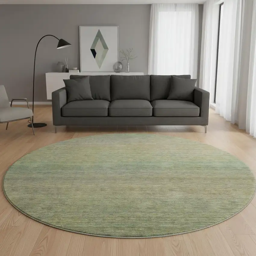 8' X 8' Fern Green And Blue Striped Washable Round Rug With UV Protection Photo 2