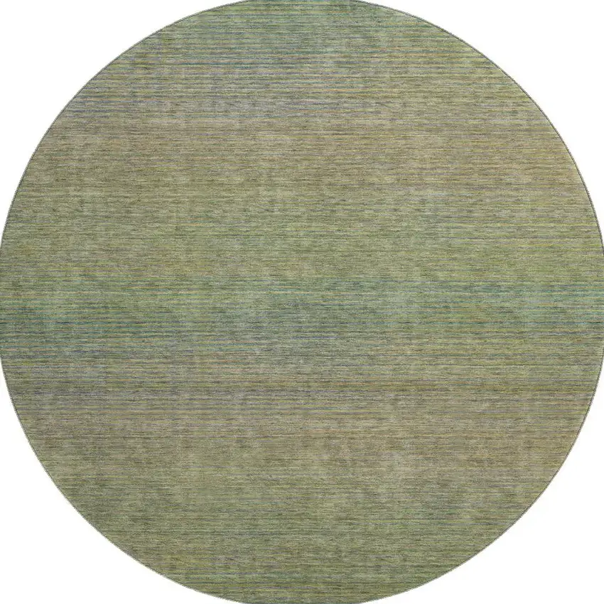 8' X 8' Fern Green And Blue Striped Washable Round Rug With UV Protection Photo 3