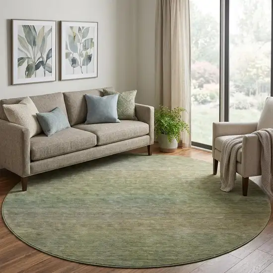 8' X 8' Fern Green And Blue Striped Washable Round Rug With UV Protection Photo 1
