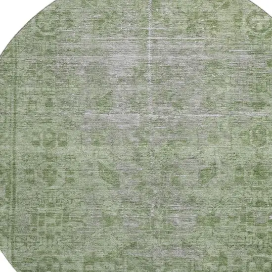 8' X 8' Fern Green And Silver Oriental Washable Round Rug With UV Protection Photo 2