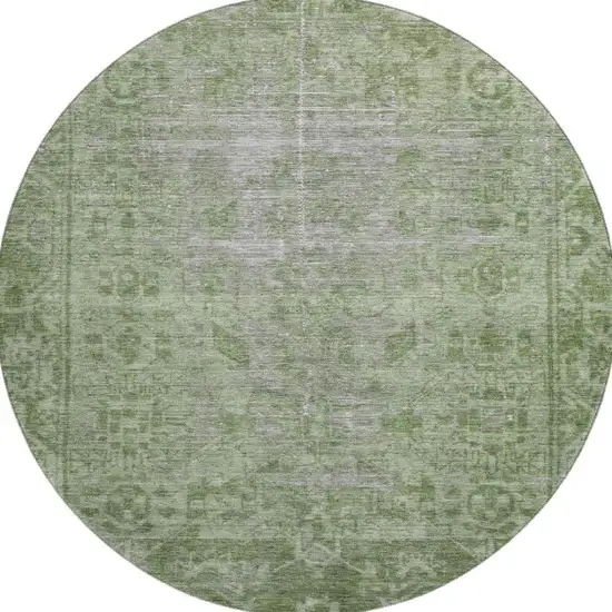 8' X 8' Fern Green And Silver Oriental Washable Round Rug With UV Protection Photo 3