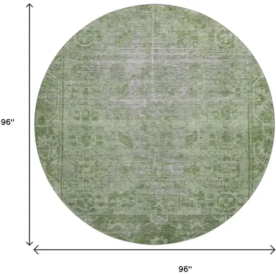 8' X 8' Fern Green And Silver Oriental Washable Round Rug With UV Protection Photo 9