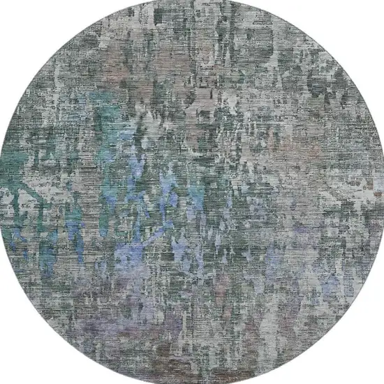 8' X 8' Fern Green Blue And Beige Abstract Washable Round Rug With UV Protection Photo 2