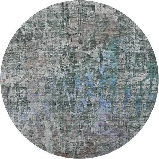 8' X 8' Fern Green Blue And Beige Abstract Washable Round Rug With UV Protection Photo 3