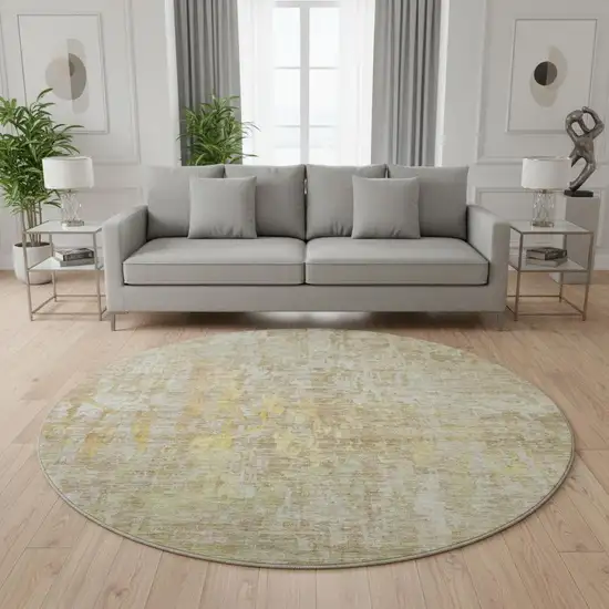 8' X 8' Fern Green Blue And Beige Abstract Washable Round Rug With UV Protection Photo 2