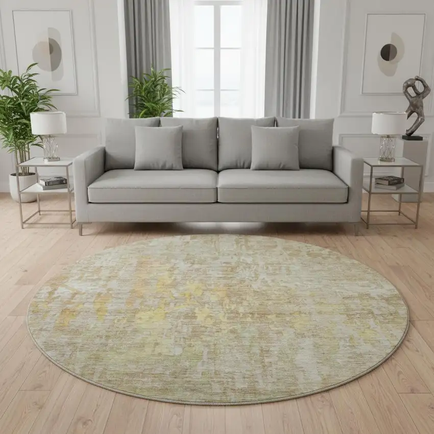 8' X 8' Fern Green Blue And Beige Abstract Washable Round Rug With UV Protection Photo 2