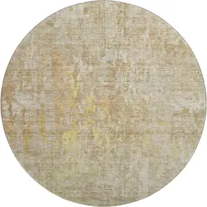 Photo of 8' X 8' Fern Green Blue And Beige Abstract Washable Round Rug With UV Protection
