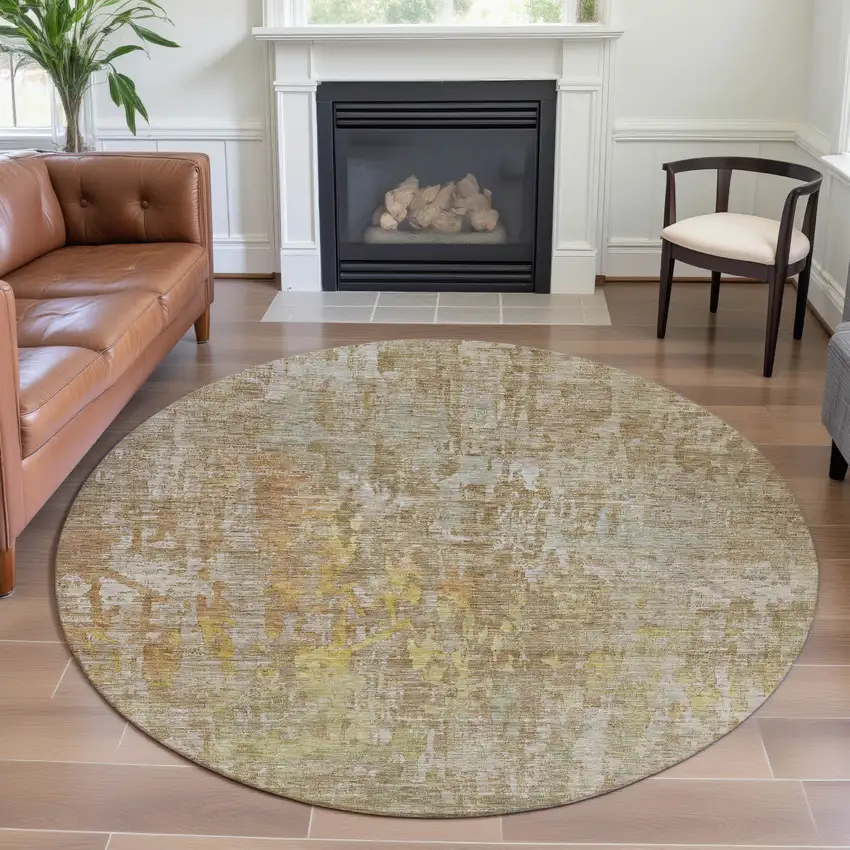8' X 8' Fern Green Blue And Beige Abstract Washable Round Rug With UV Protection Photo 4