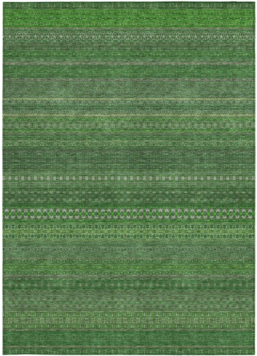 3' X 4' Fern Green Striped Washable Non Skid Indoor Outdoor Area Rug Photo 5