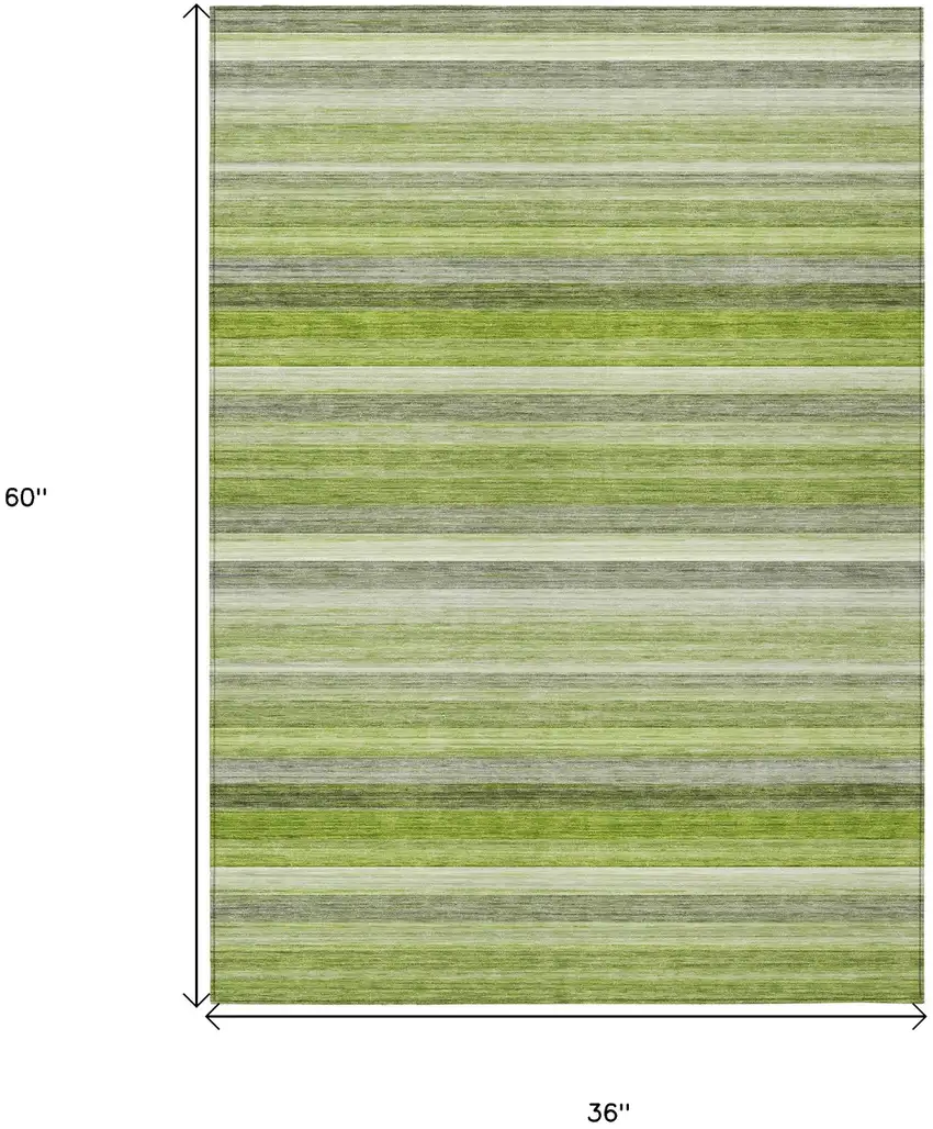Fern Green Striped Washable Non Skid Indoor Outdoor Area Rug Photo 3