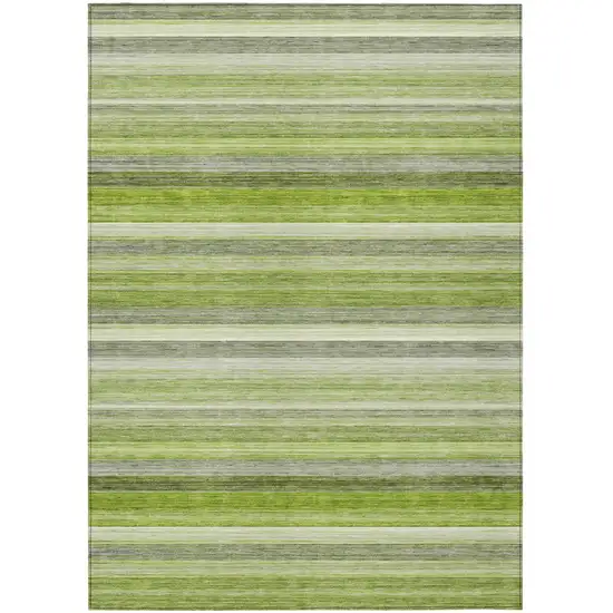 Fern Green Striped Washable Non Skid Indoor Outdoor Area Rug Photo 2