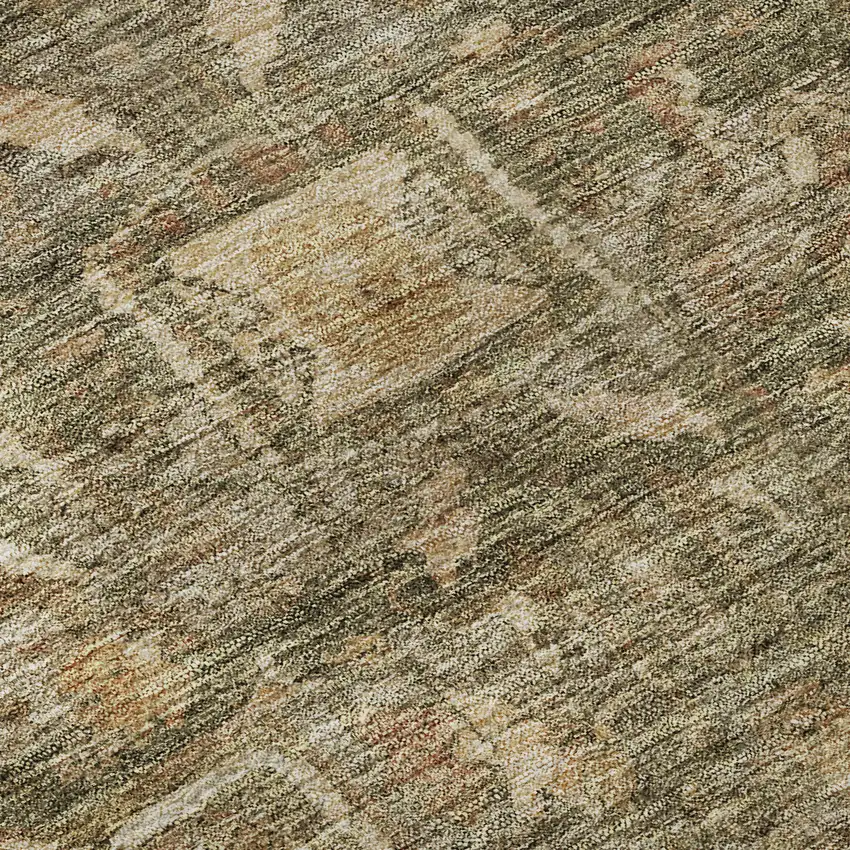 8' X 8' Fern Green Wheat And Copper Oriental Washable Round Rug With UV Protection Photo 8