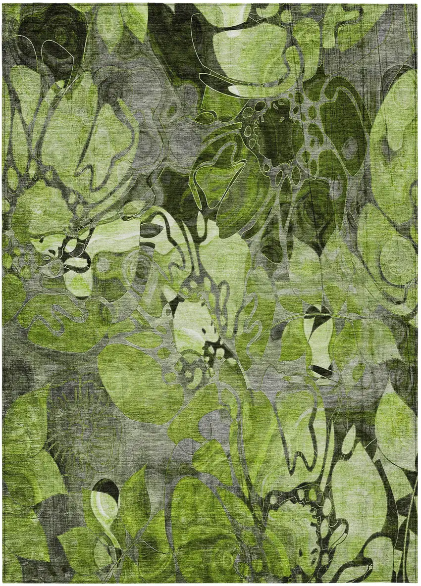 Fern Green and Gray Abstract Washable Indoor Outdoor Area Rug Photo 2