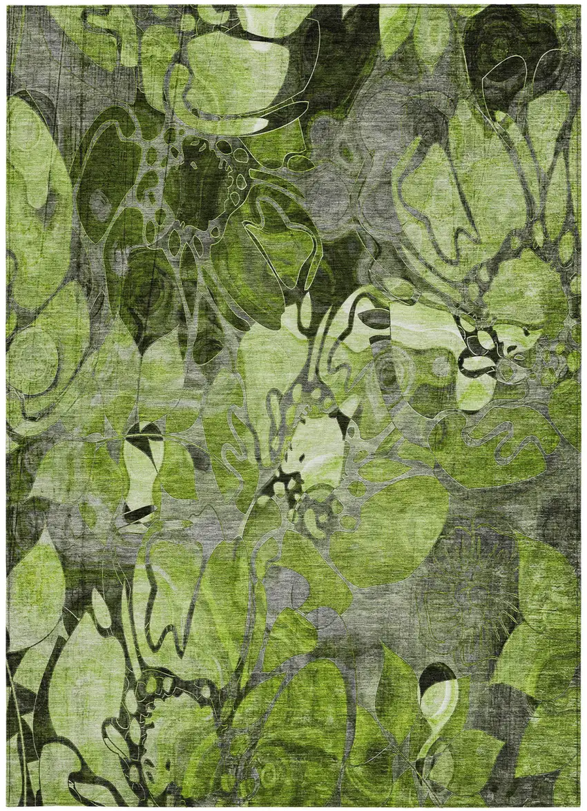 Fern Green and Gray Abstract Washable Indoor Outdoor Area Rug Photo 5