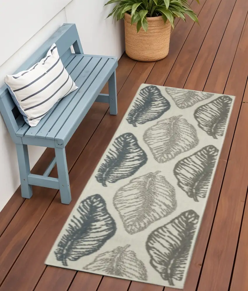 Beige Floral Stain Resistant Indoor Outdoor Area Rug Photo 1