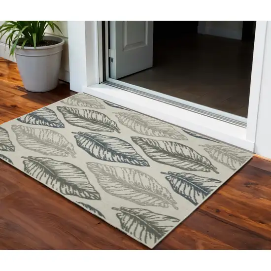 Beige Floral Stain Resistant Indoor Outdoor Area Rug Photo 1