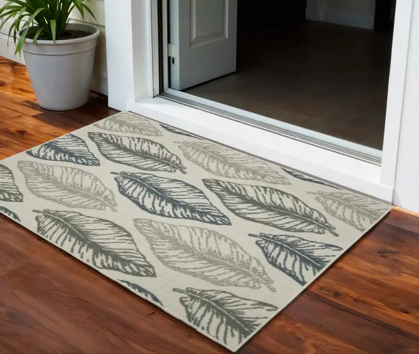 Beige Floral Stain Resistant Indoor Outdoor Area Rug Photo 1