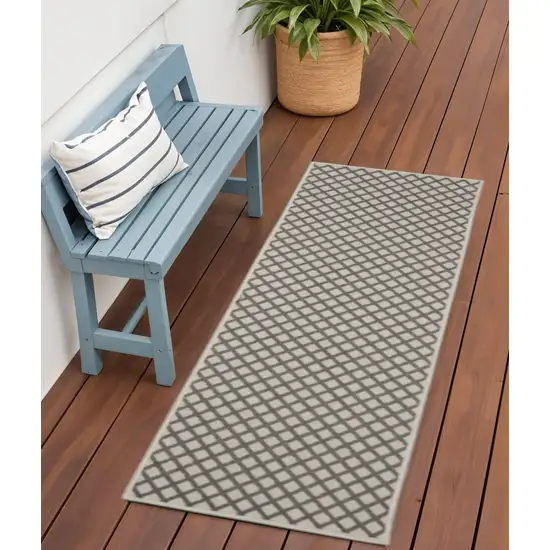 Beige Geometric Stain Resistant Indoor Outdoor Area Rug Photo 1