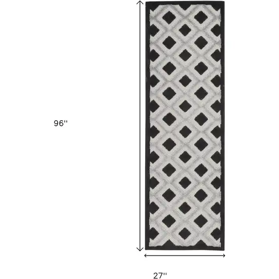 8' Black And White Indoor Outdoor Runner Rug Photo 9