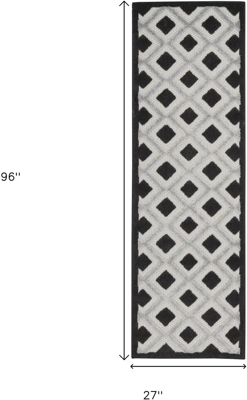 8' Black And White Indoor Outdoor Runner Rug Photo 9