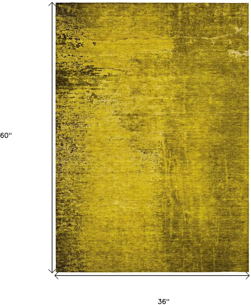 Gold Abstract Washable Non Skid Indoor Outdoor Area Rug Photo 3
