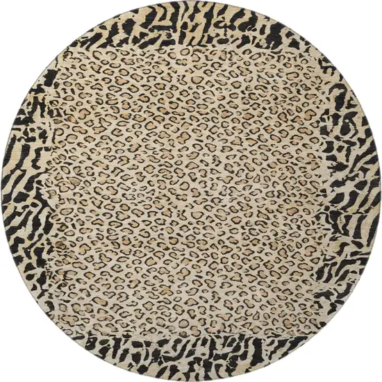 8' X 8' Gold And Black Animal Print Washable Round Rug With UV Protection Photo 3