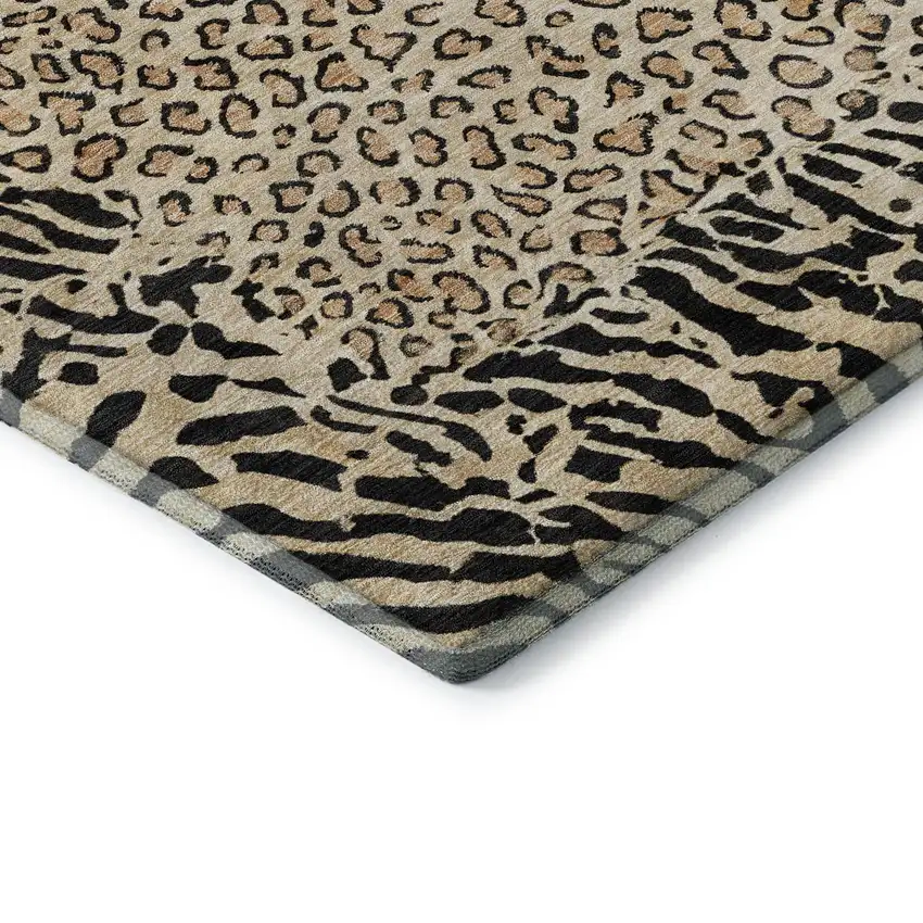 8' X 8' Gold And Black Animal Print Washable Round Rug With UV Protection Photo 6