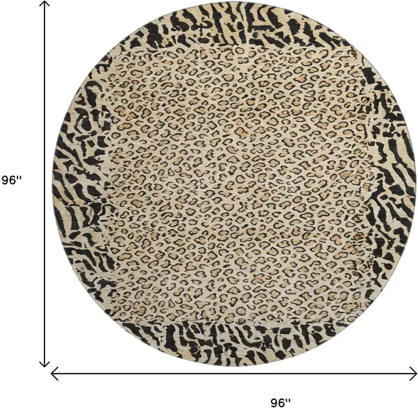 8' X 8' Gold And Black Animal Print Washable Round Rug With UV Protection Photo 9