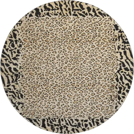 8' X 8' Gold And Black Animal Print Washable Round Rug With UV Protection Photo 1