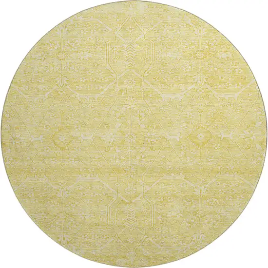 8' X 8' Gold And Ivory Floral Washable Round Rug With UV Protection Photo 1