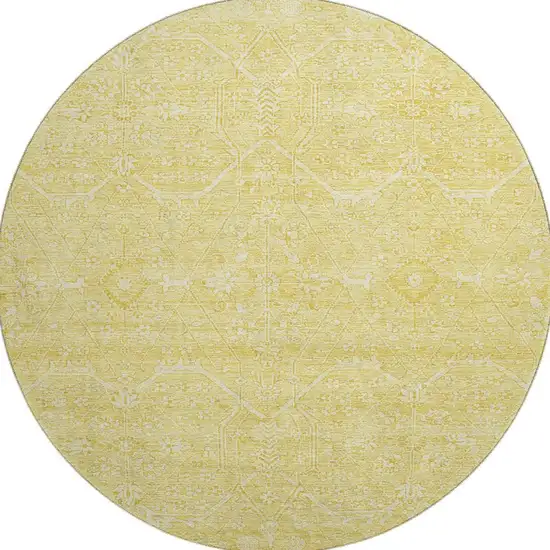 8' X 8' Gold And Ivory Floral Washable Round Rug With UV Protection Photo 3