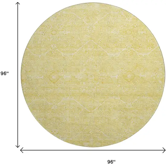 8' X 8' Gold And Ivory Floral Washable Round Rug With UV Protection Photo 9
