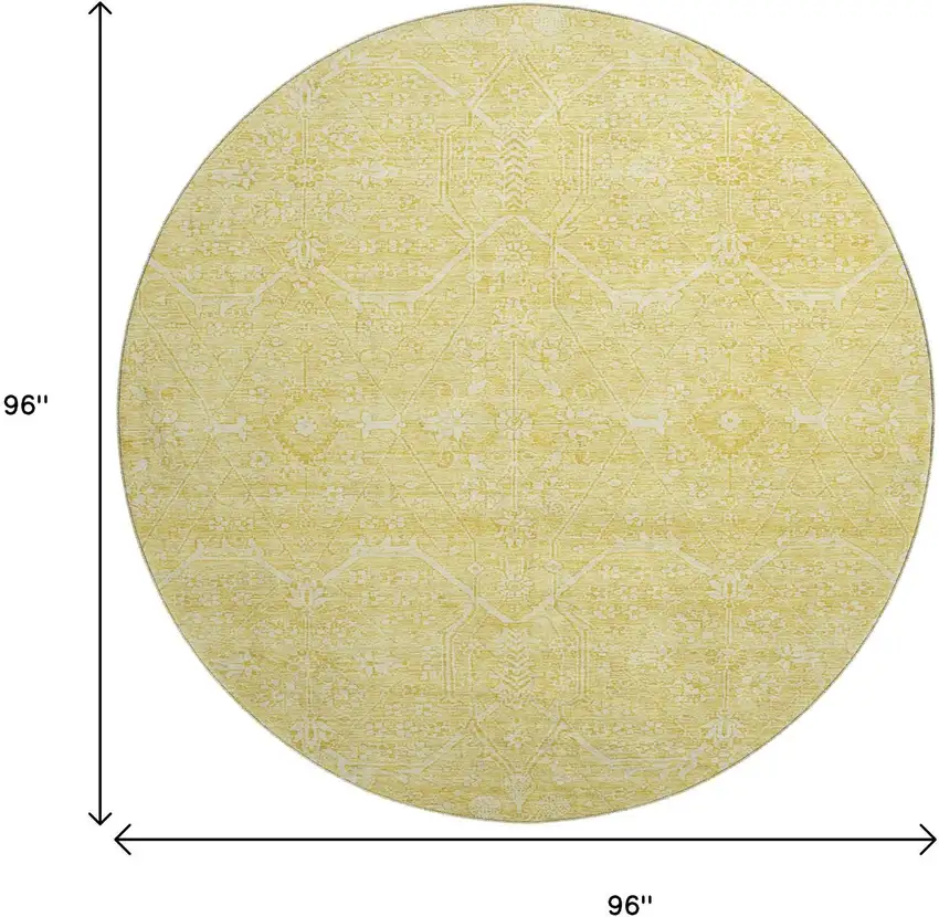8' X 8' Gold And Ivory Floral Washable Round Rug With UV Protection Photo 9