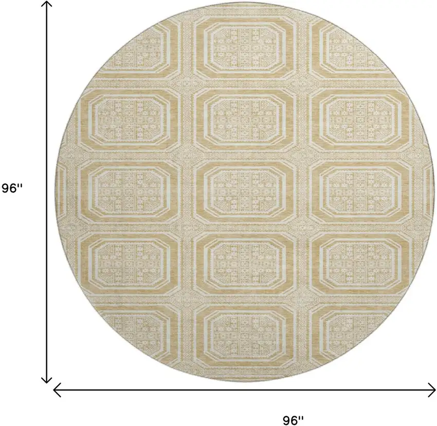 8' X 8' Gold And Ivory Geometric Washable Round Rug With UV Protection Photo 9