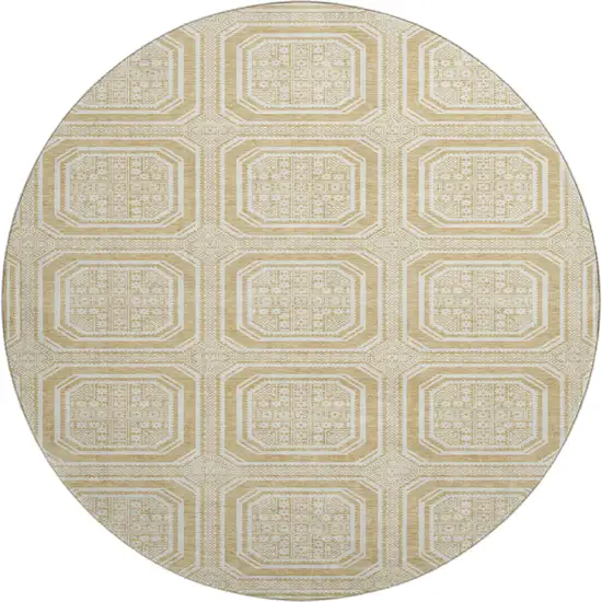 8' X 8' Gold And Ivory Geometric Washable Round Rug With UV Protection Photo 1