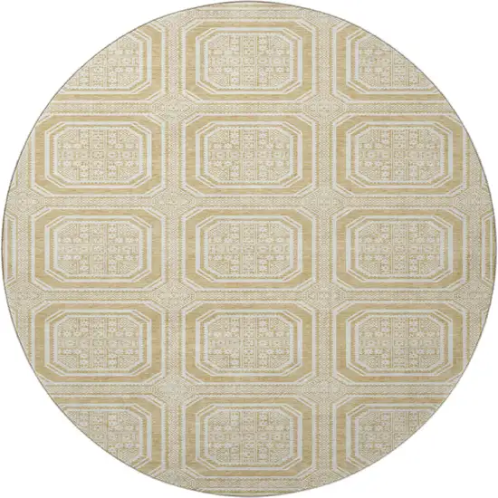 8' X 8' Gold And Ivory Geometric Washable Round Rug With UV Protection Photo 3