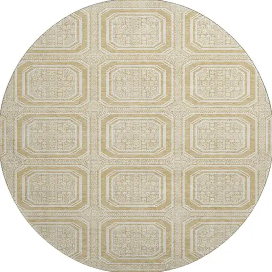8' X 8' Gold And Ivory Geometric Washable Round Rug With UV Protection Photo 2