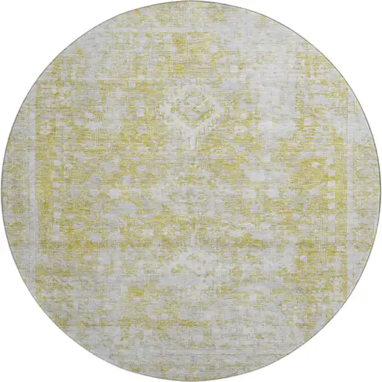 8' X 8' Gold And Silver Oriental Washable Round Rug With UV Protection Photo 1