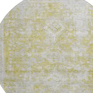 Photo of 8' X 8' Gold And Silver Oriental Washable Round Rug With UV Protection