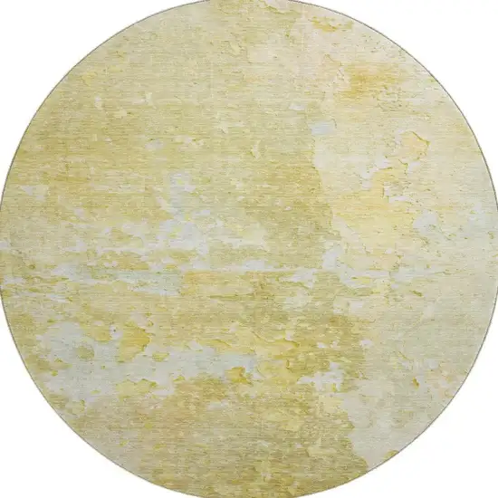 8' X 8' Gold Beige And Ivory Abstract Washable Round Rug With UV Protection Photo 2