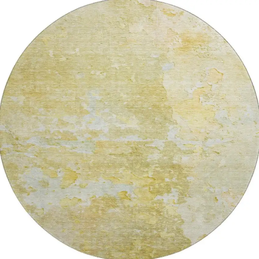 8' X 8' Gold Beige And Ivory Abstract Washable Round Rug With UV Protection Photo 2