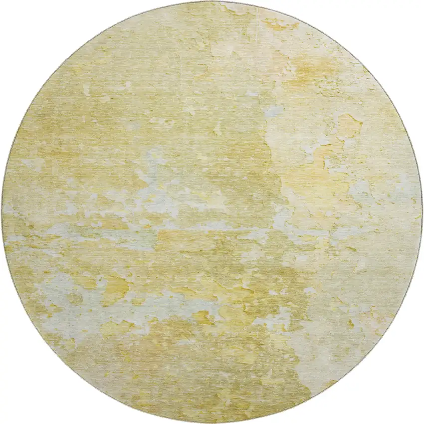 8' X 8' Gold Beige And Ivory Abstract Washable Round Rug With UV Protection Photo 1