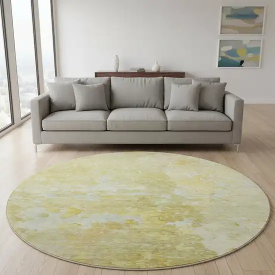 8' X 8' Gold Beige And Ivory Abstract Washable Round Rug With UV Protection Photo 2