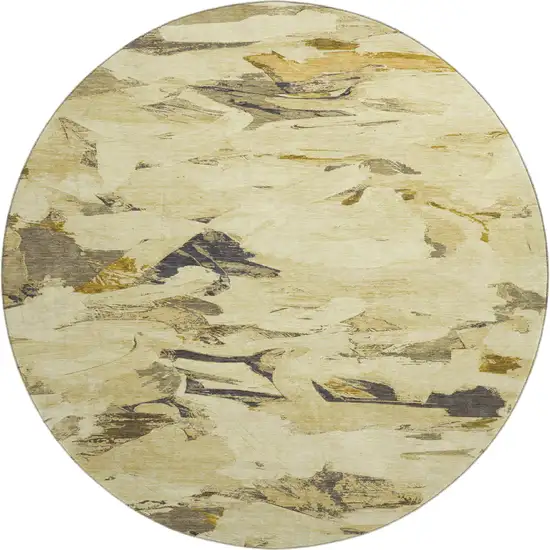 8' X 8' Gold Beige And Wheat Abstract Washable Round Rug With UV Protection Photo 1