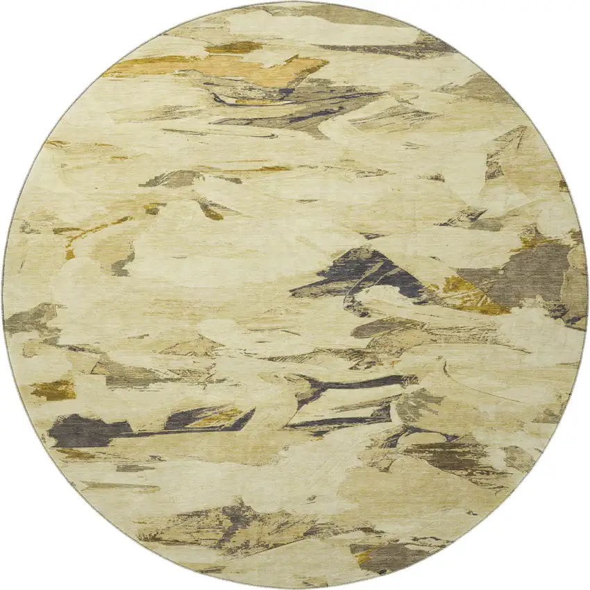 8' X 8' Gold Beige And Wheat Abstract Washable Round Rug With UV Protection Photo 3