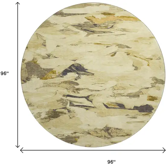 8' X 8' Gold Beige And Wheat Abstract Washable Round Rug With UV Protection Photo 9