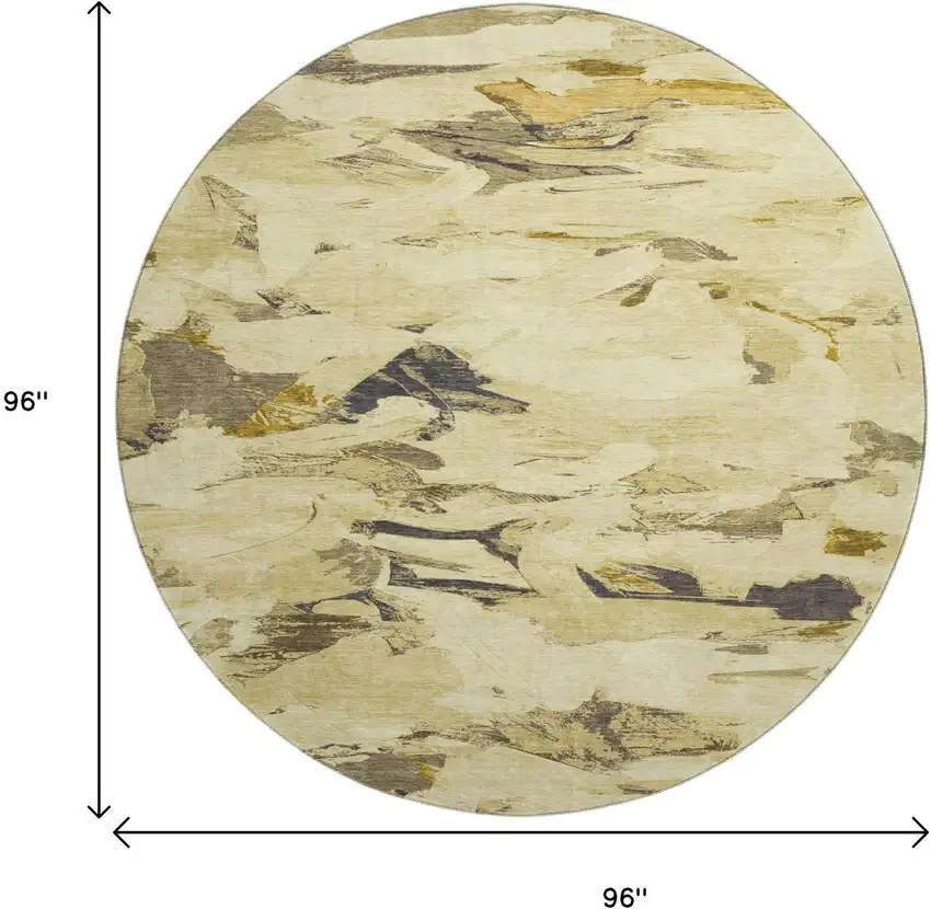 8' X 8' Gold Beige And Wheat Abstract Washable Round Rug With UV Protection Photo 9
