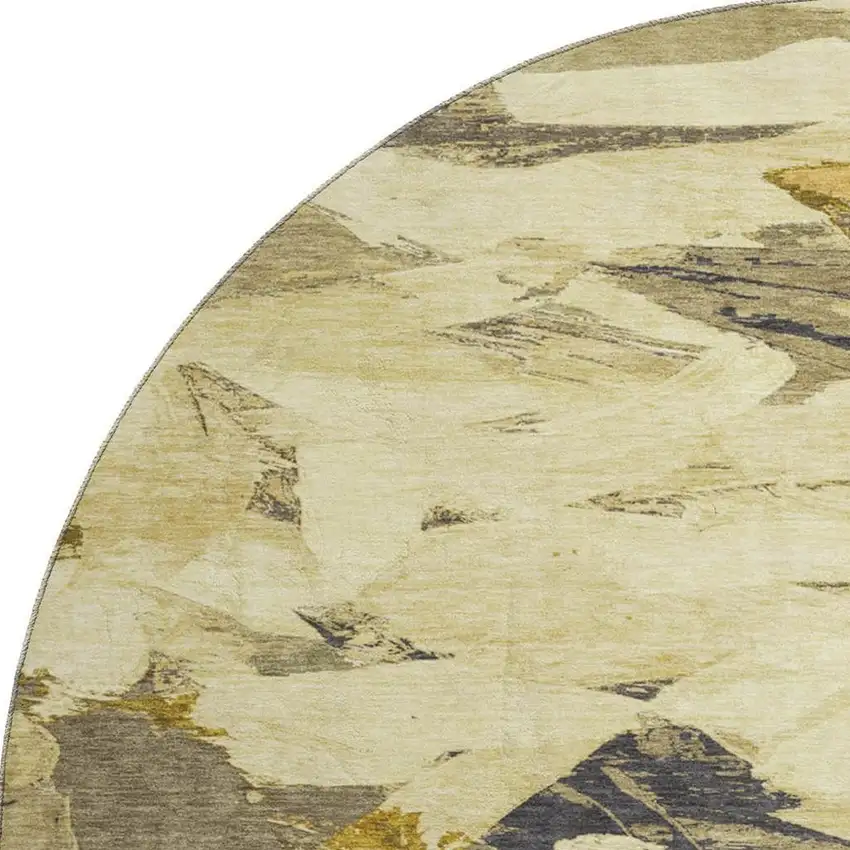 8' X 8' Gold Beige And Wheat Abstract Washable Round Rug With UV Protection Photo 2